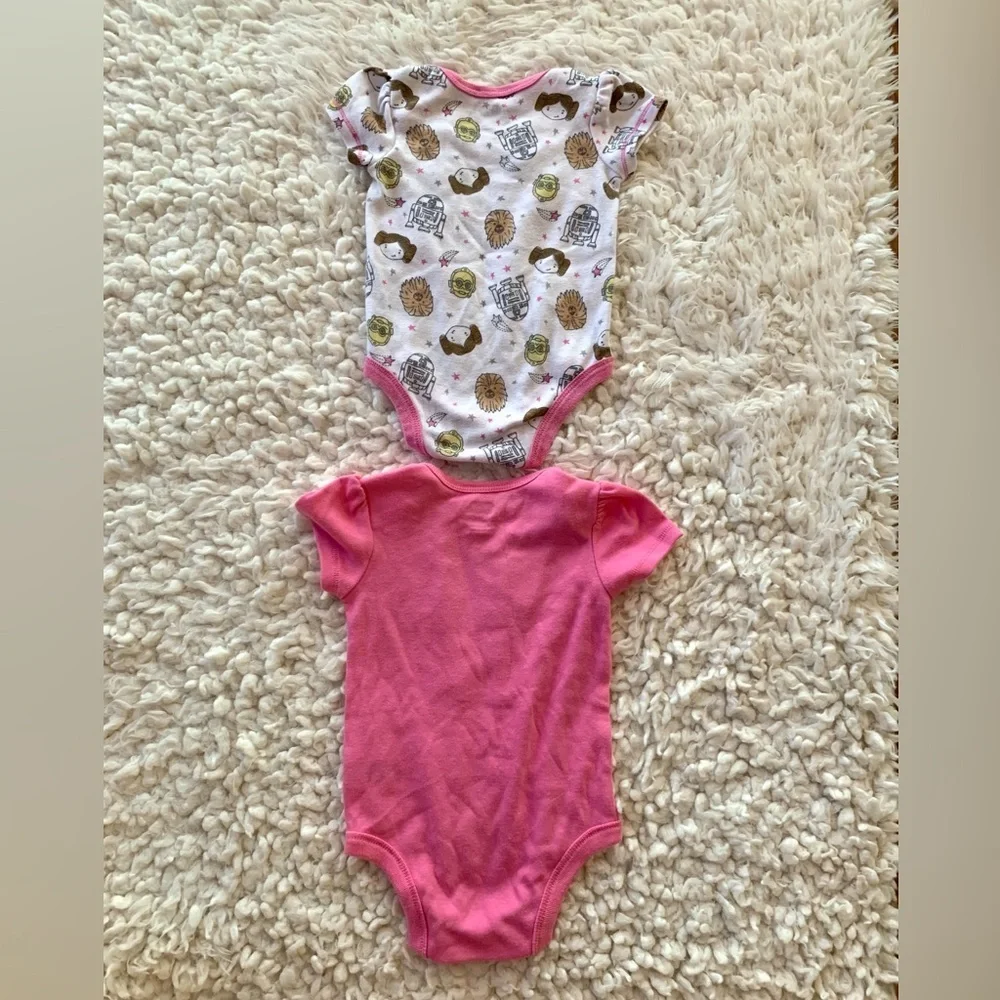 Bundle of 2 Baby Girl Pink Star Wars Disney Baby Print Onesies 3-6 M